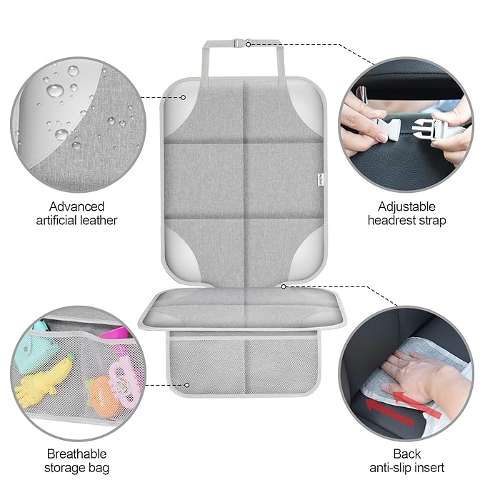 Meolsaek Car Seat Protector for Child, 600d Fabric Waterproof Car Seat Cover with Non-Slip Backing, Under Baby Car Seat from Permanent Pressure Marks
