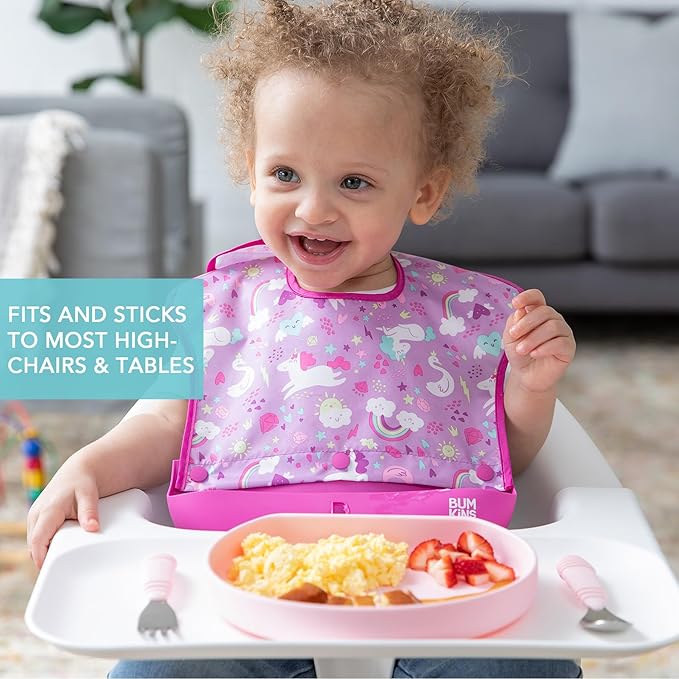 Bumkins Toddler and Baby Suction Plate, Silicone Grip Dish for Babies and Kids, Baby Led Weaning, Children Feeding Supplies, Non Skid Sticky Bottom, Platinum Silicone, Ages 6 Months Up, Pink