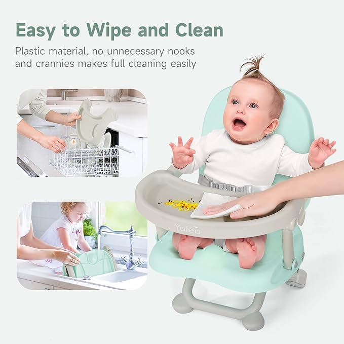 YOLEO Baby High Chair Booster Seat for Dining Table, Foldable High Chairs with Adjustable Heights, Travel Booster Seat with Removable Tray