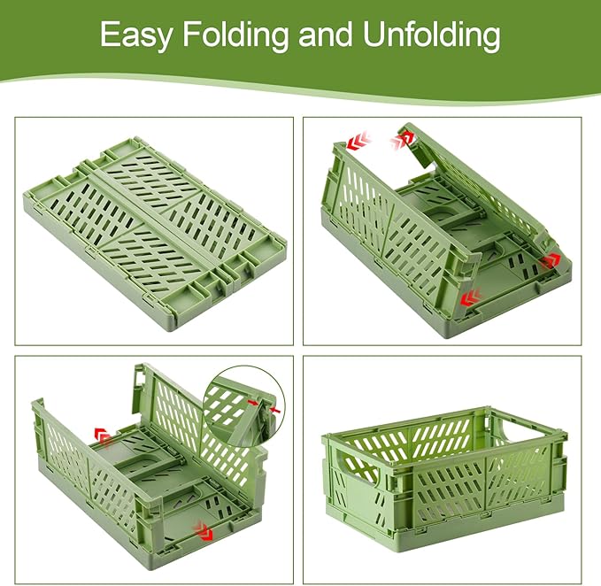 HUUSMOT 4-Pack Small Pastel Plastic Storage Baskets, Collapsible Crates for Organizing, Space-Saving Mini Bins for Classroom, Kitchen, Office, Bedroom (9.8" x 6.5" x 3.8")