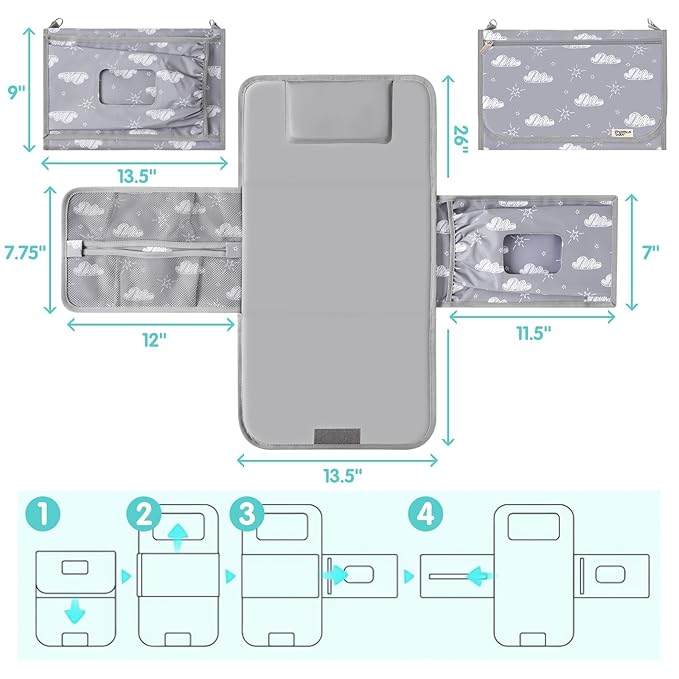 PHOEBUS BABY Diaper Changing Pad, Extra Large Portable Changing Pad for Baby with Wipes Holder, Foldable Travel Diaper Changing Mat with Shoulder Strap