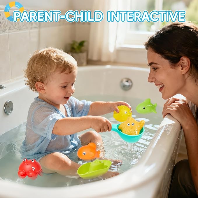 Baby Bath Toys for Kids Ages 1-3, 16PCS Mold Free Bath Toys for Toddlers 2-4 Bathtub Water Table Pool Sand Play Toys, Birthday & Festival Gifts for Babies and Toddlers
