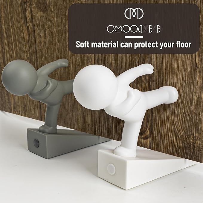 Cute Door Stop, Decorative and Sturdy, Decorative Door Stop, Lower Front Wedge Suitable for More Doors, White&Gray(Patented)