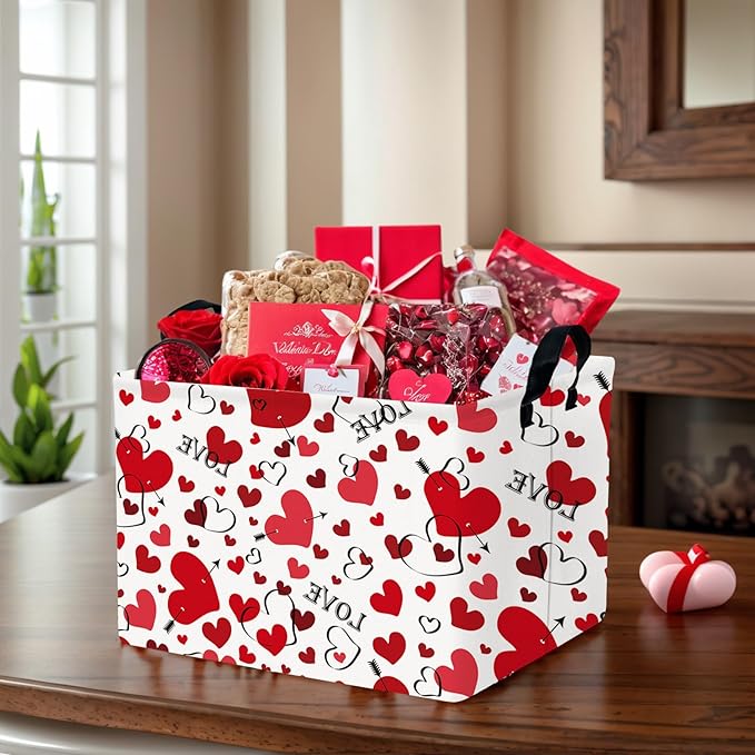 ASKETAM Valentine's Day Basket Gift for Empty Cute Heart Large Storage Bin for Kid and Baby Room Décor (Love Arrow Heart)