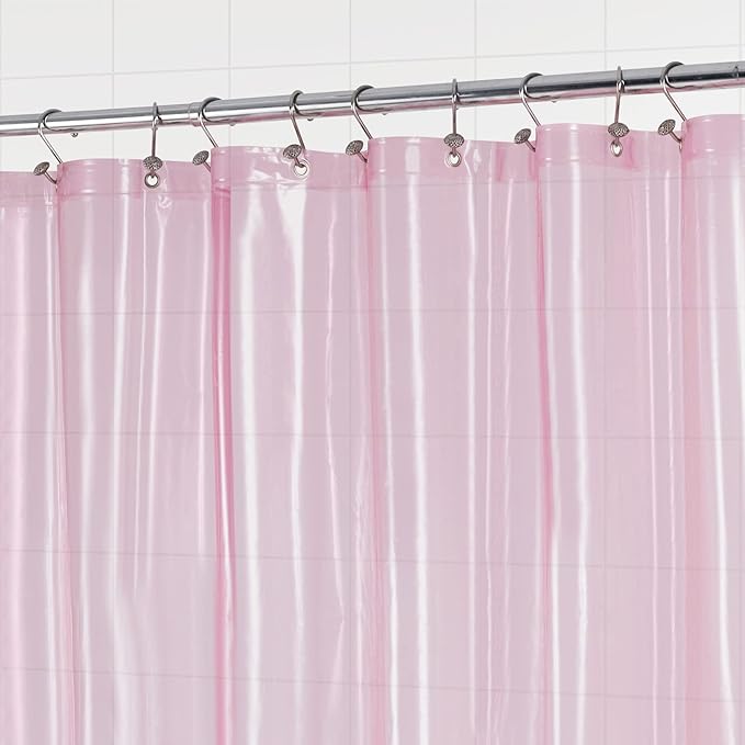 Barossa Design Extra Long Clear Pink Shower Curtain Liner with 3 Magnets - 72" x 84" XL, Waterproof PEVA Lightweight Shower Liner for Bathroom, PVC Free, Metal Grommets - Clear Pink, 72x84