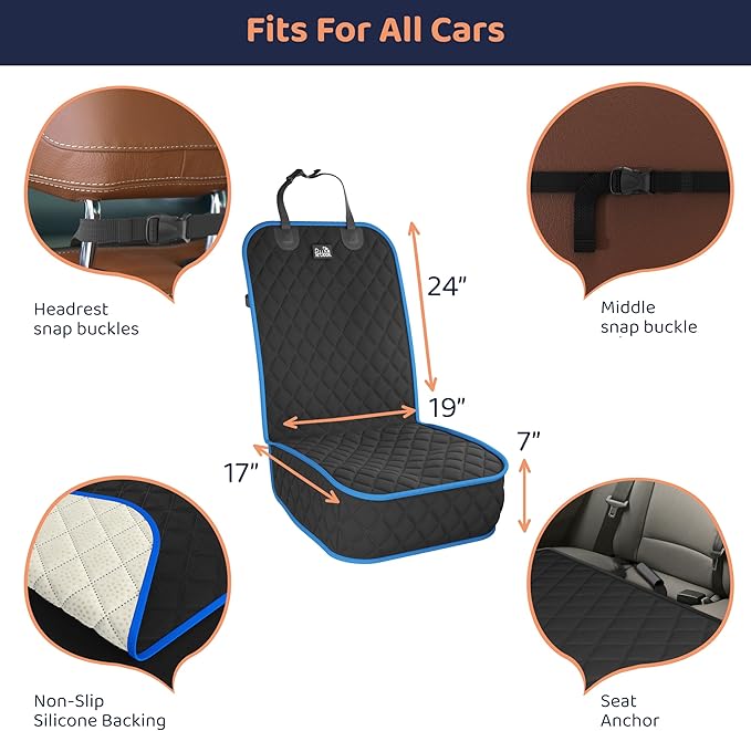 Petloox Front Seat Dog Cover for Car, Truck & SUV - Waterproof, Non-Slip Pet Car Seat Cover for Dogs - Durable, Easy to Install & Clean, Front Passenger Seat Protector for Pets & Vehicles