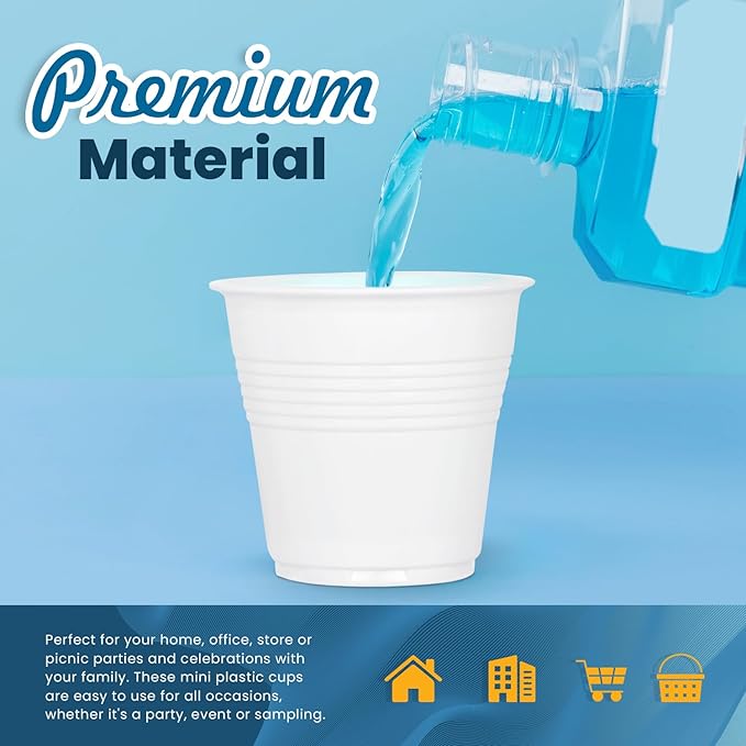 PAMI Plastic Bathroom Cups, 3oz [Pack of 100]- Disposable Mini Mouthwash Cups- Food-Safe & BPA-Free Rinse Cups- Multipurpose & Leakproof Stackable Bath Cups- Great for Medicine, Espresso, Shots