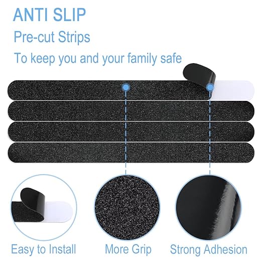 Anti Slip Tape, 16pcs Non Slip Pre-Cut Strips, Treads Safety Non Skid Adhesive Strips for Ladder, Step Stool and Stair (1" x 12", Black)