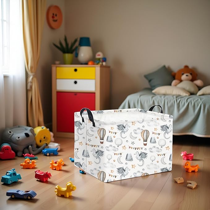 TIBAOLOVER Rectangular Baby Kids Storage Basket for Home Kitchen Girls Cute Storage Bin Organizer Shelf Book Room Decor(Flying Dinosaur)