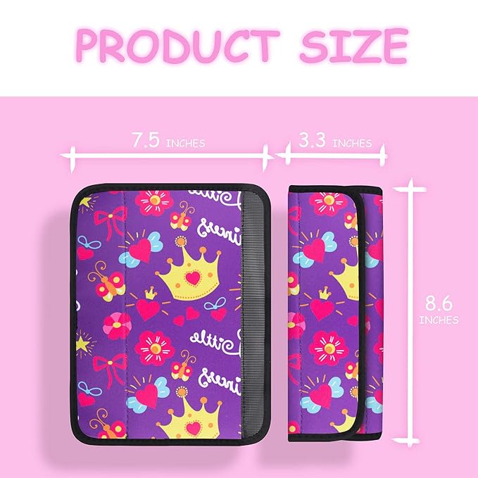 YR Seat Belt Cover for Kids, Soft Comfort Seat Belt Cushion for Children, Cute Cartoon Pattern Car Seat Belt Pads Cover for Girls and Boys, 1 Pack, Princess