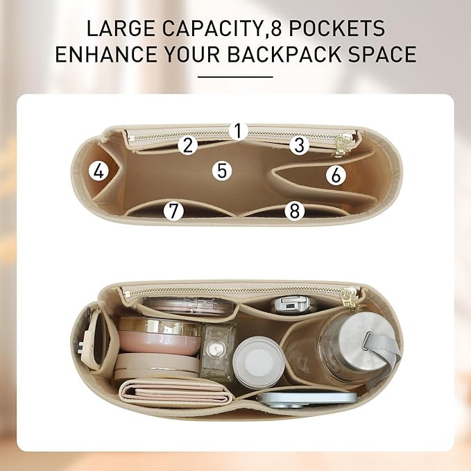 Felt Backpack Organizer Insert Compatible with Longchamp Lepliage M Backpack and More (Beige/MB)