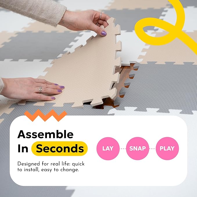 MioTetto Baby Play Mat, Soft Foam Floor Tiles for Kids. Adjustable Interlocking Foam Tiles, Fits with 74x74 Playpen Baby mat for Crawling & Development, Safe & Non-Toxic Playmat for Babies 6-12 Months