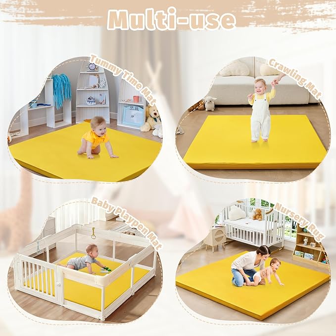 Waterproof Baby Play Mat for Floor 1.3"Thick Memory Foam 50 * 50 Cushion Playpen Playmat Tummy Time Crawling Mat Nursery Rug Pad Mattress Create Soft & Safe Area for Infants,Toddler,Kid,Yellow