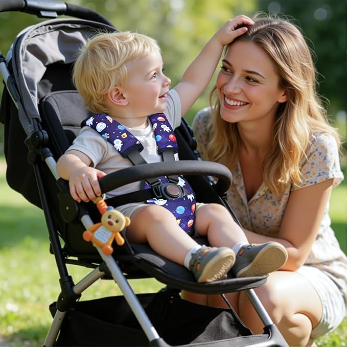 3 Pcs Car Seat Stroller Straps Pads for Baby, Newborn Soft Shoulder Strap and Crotch Covers, Universal Shoulder Straps Pads for Car Seat, Pushchair, High Chair (Starry Sky)