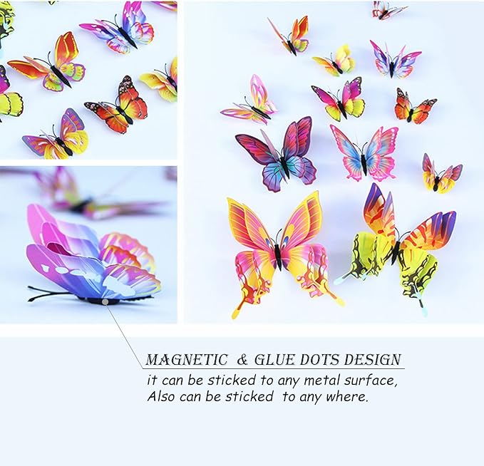 OPSEAM Butterfly Wall Decor 72 PCS, 3D Butterflies Stickers for Party Decorations with Magnets(Multiple Colour, 72)