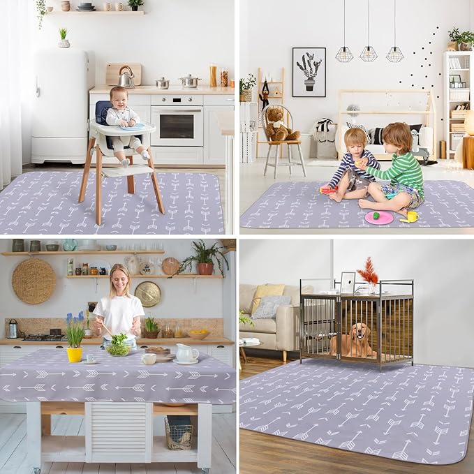 Splat Mat for Under High Chair/Arts/Crafts, WOMUMON Washable Spill Mat Waterproof Anti-Slip Floor Protector Splash Mat, Messy Mat and Table Cloth