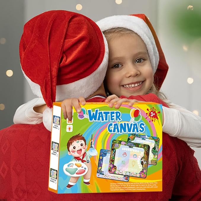 GIFTRRTOY Water Doodle Mat - Magic Water Drawing Mat with Stamps, Roller & Backpack Big Enough Space for 2-3 Kids to Draw Together | No Mess Travel Toy Gift for 3 4 5 6 7 8 Year Old Girls Boys