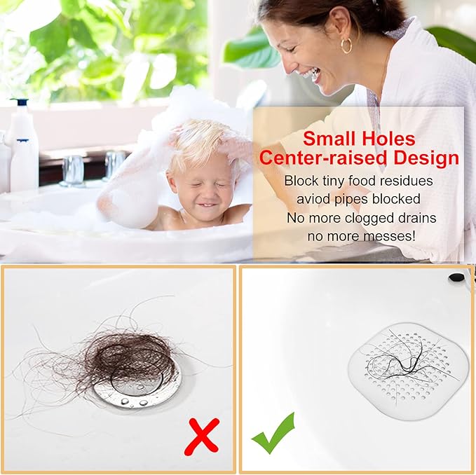 Hair Drain Catcher,Square Drain Cover for Shower Silicone Hair Stopper with Suction Cup,Easy to Install Suit for Bathroom,Bathtub,Kitchen 2 Pack (White)