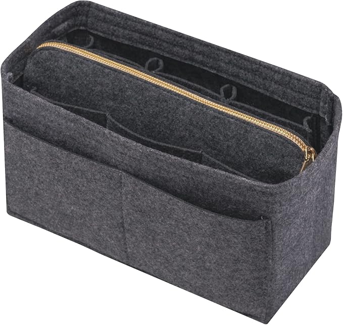 Purse Organizer Insert with Zipper Felt Bag Organizer for Tote Purse Bag Grey X-Large