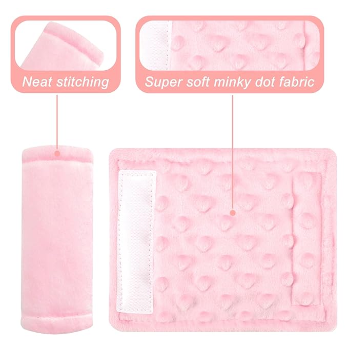 Car Seat Straps Pads for Baby Girls 3 Pieces,Super Soft Car Seat Strap Covers Kids,Man Fai Sky Infant Carseat Shoulder Pading, Hip Support for All Car Seats, Pushchair, Stroller(Pink)
