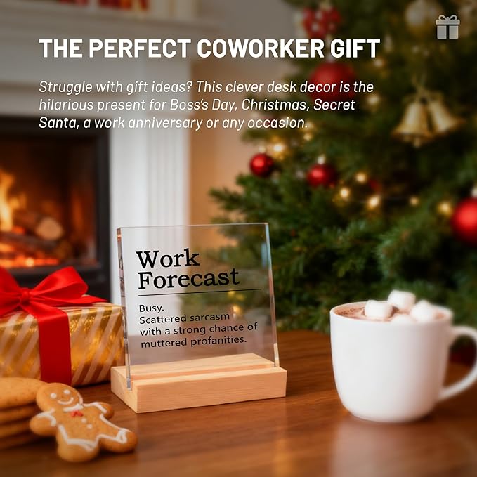 Funny Office Desk Decor- Work Forecast Office Sign for Men and Women Coworkers, Humorous Desk Accessories, Coworker Gifts, Boss Day Gift, Sarcastic Cubicle Decorations for Work