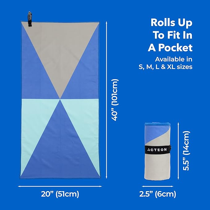 Acteon Wet Dry Travel Bag, Splash Water Resistant & Heavy Duty Zipper Reusable Bags, Small Pocket-Friendly Pouch, Pool & Gym - Large Quick Dry Silver ION Odor-Free Mega Absorbent Fiber (Current)