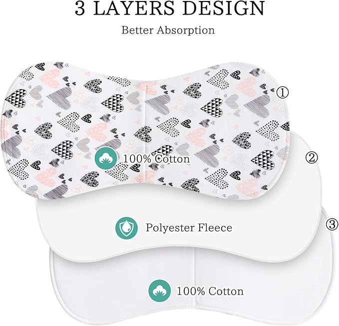 Little Tots Burp Cloths 100% Cotton Baby Burp Set, Absorbent & Soft Burping Cloth Newborn Towel for Newborns & Babies Boys & Girls Unisex 5 Pack (Full of Love)