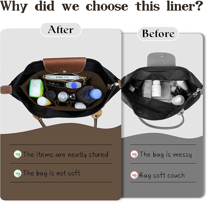 Lckaey Felt Organizer Insert for Longchamp Le Pliage Handbag Women Purse organizer 1012-25Coffee-M