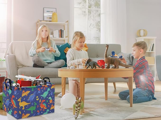 TIBAOLOVER Rectangular Dinosaur Kids Storage Basket & Organizer - Cute Baby Bin, Shelf, Book Basket & Room Decor (Blue Dinosaur)