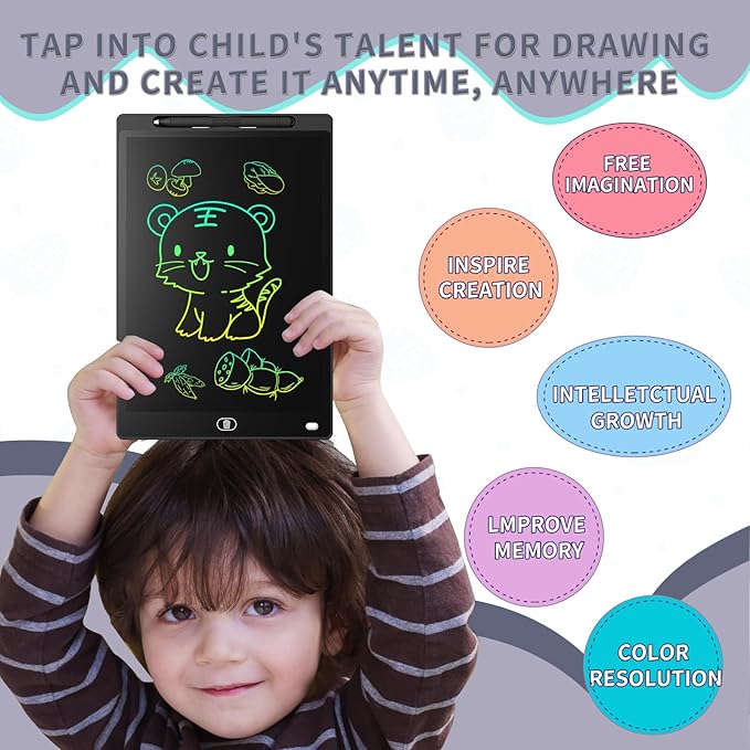 [2 Pieces] 10 Inch LCD Colorful Writing Graphic Tablet, Erasable Drawing Board, Kids Gift, Graphic Board for Games for 3 4 5 6 7 Years (Black & White)
