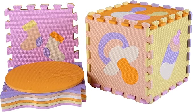 Tamiplay Foam Play Mat for Kids，25Pcs Square Interlocking Puzzle Floor Mat，Baby Play Mat Floor Mat Foam Puzzle Playmat for Toddlers with Fence（Comprehensive-CSH013