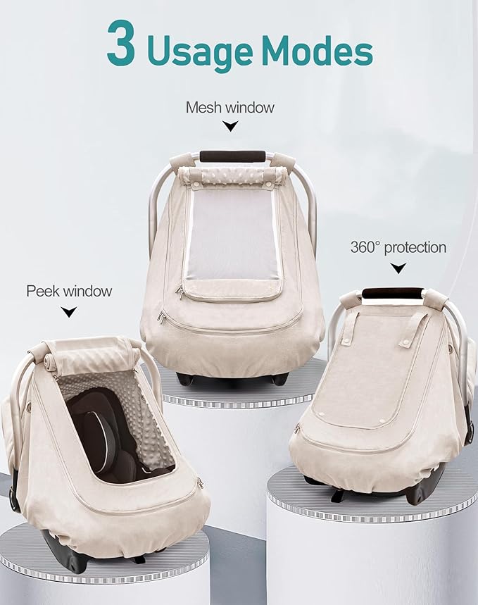 Waterproof Baby Car Seat Cover，YVMVDV Patented Cold Weather Carseat Cover for Babies,Infant Car Seat Cover Canopy for Boy Girls, Keeps Babies Warm and Cozy (Beige)