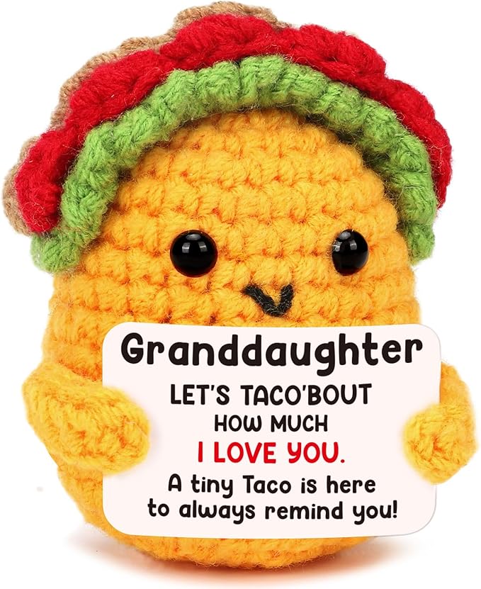 Granddaughter Gifts from Grandma, Teen Girls Kids Easter Basket Stuffers Year Old Age Teenage Gift Granddaughter Birthday Graduation Confirmation Christmas Valentines Handmade Crochet Taco Gifts