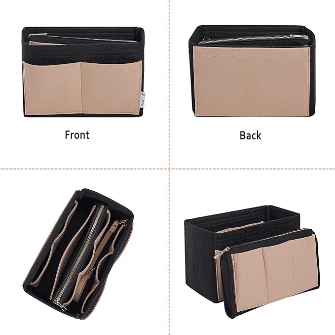 Vercord Felt Organizer Insert For Purse Handbag Tote Bag In Bag Inside Shaper Divider Neo Black & Beige X-Large