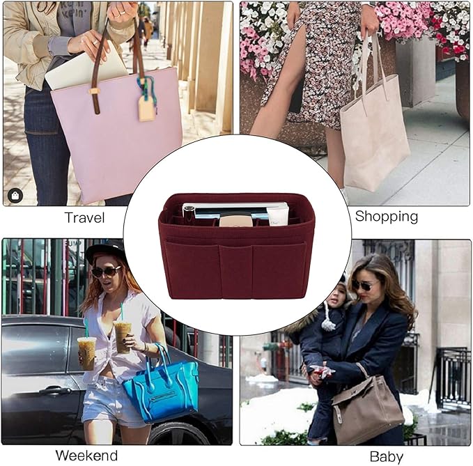 ZTUJO Purse Organizer Insert, Felt Bag Organizer For Handbag Purse Organizer,13 Colors, 6 Size (X-Large, Wine Red)