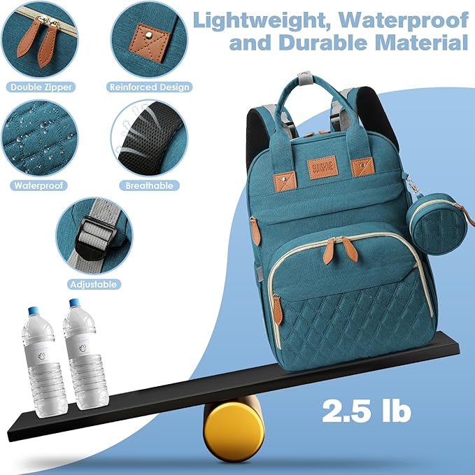 JSTPRO Diaper Bag Backpack, Large Diaper Bag with Changing Station, Baby Bag, New Mom Gifts, Lightweight Waterproof Unisex Diaper Bag with Insulated Pockets and USB Charging Port, Cyan