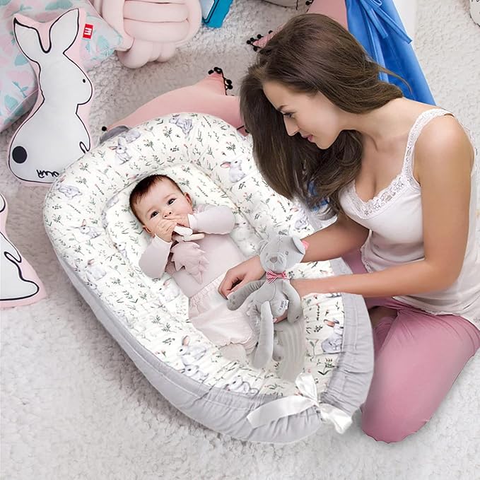 HOUSEYUAN Baby Lounger Replaceable Cover Baby Nest Backup Cover 100% Cotton Breathable Machine Washable (Rabbit)