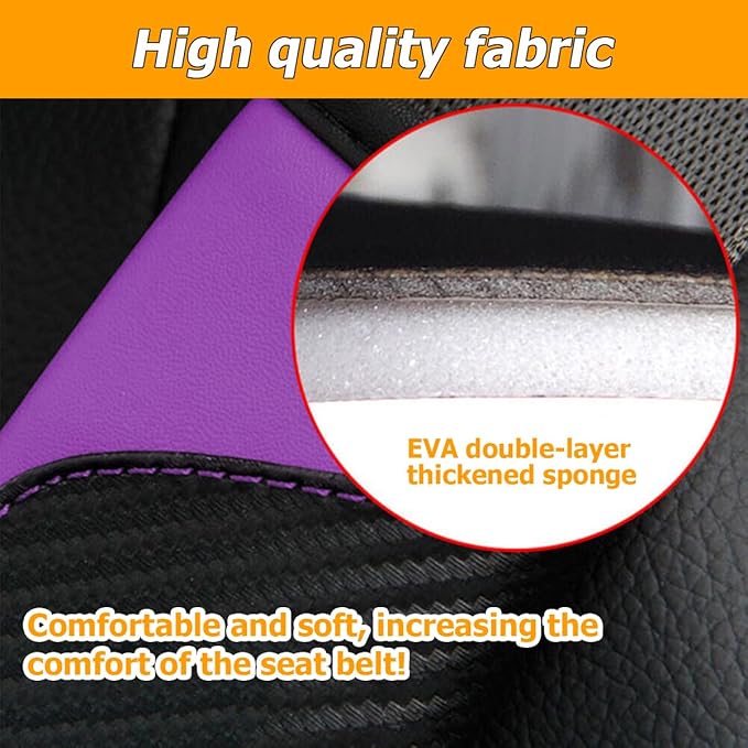 2PCS Car Seat Belt Cover, Carbon Fiber Seatbelt Shoulder Protection, Soft Car Seat Belt Strap Cushion Protect Your Neck and Shoulder, Car Accessories Seat Belt Pad for Car Truck (Purple)