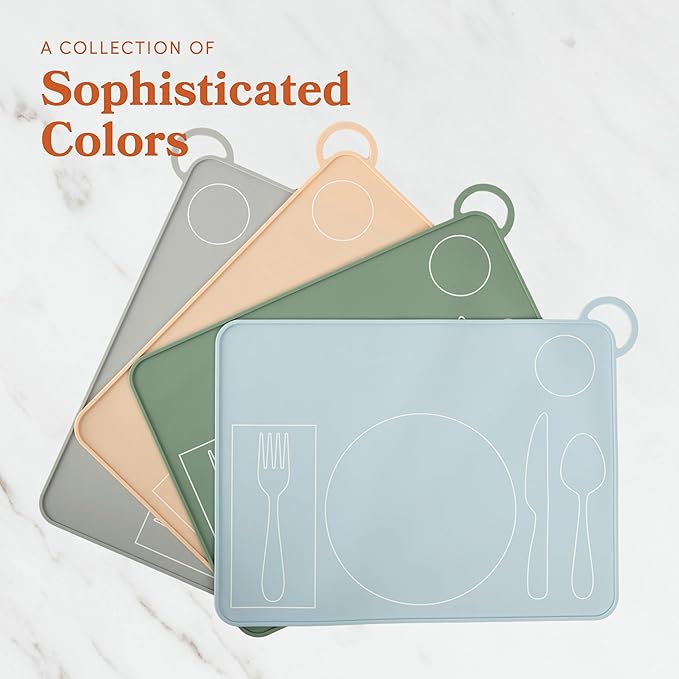 Kids Silicone Montessori Placemat for Toddlers | Children Plate Mat for Dining Table Setting | by Fire Rooster Kids (Grey, 1)