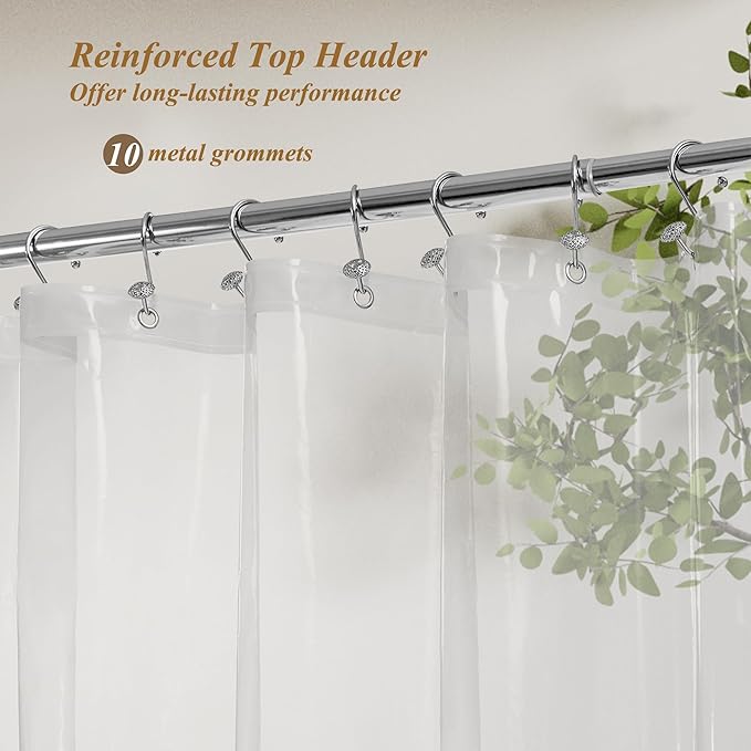 Mrs Awesome PEVA Shower Curtain Liners with 3 Magnets, Water Proof 54 inch Plastic Shower Liner for Bathroom or Shower Stall, Clear, 54x72