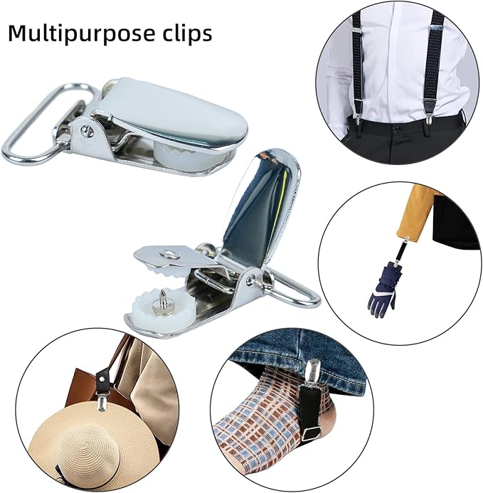 MELOTOUGH 1 Inch Suspender Clips Metal No Slip Suspender Clip with Plastic Gripping Teeth(White,5pcs)