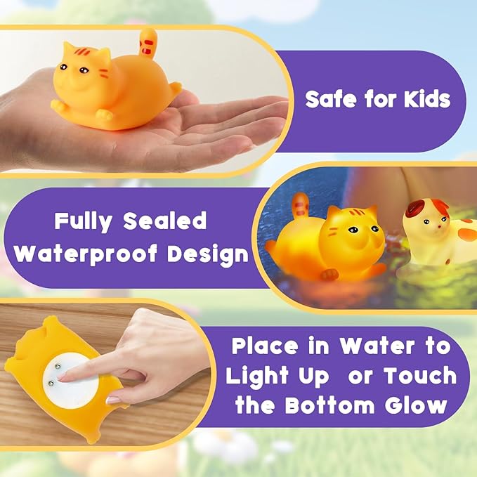 VIBOYLAR Bath Toys for Kids 1-3, 6 PCS Light-Up Cat Bath Toy Set, Baby Toddler Bath Toys, Bathtub Pool Bath Toy for Kids, Christmas Birthday Gifts for Boys & Girls Ages 1 2 3+ Years Old