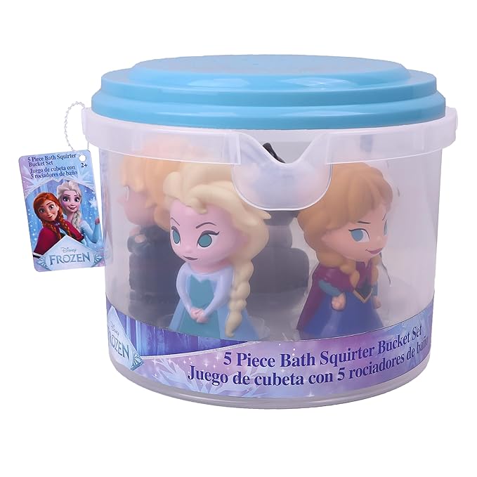 Disney Frozen - 5 Piece Jumbo Squirter Bucket - Bath Toys for Baby and Toddlers - Includes Organizer Bucket - Store Bath Time Water Toys