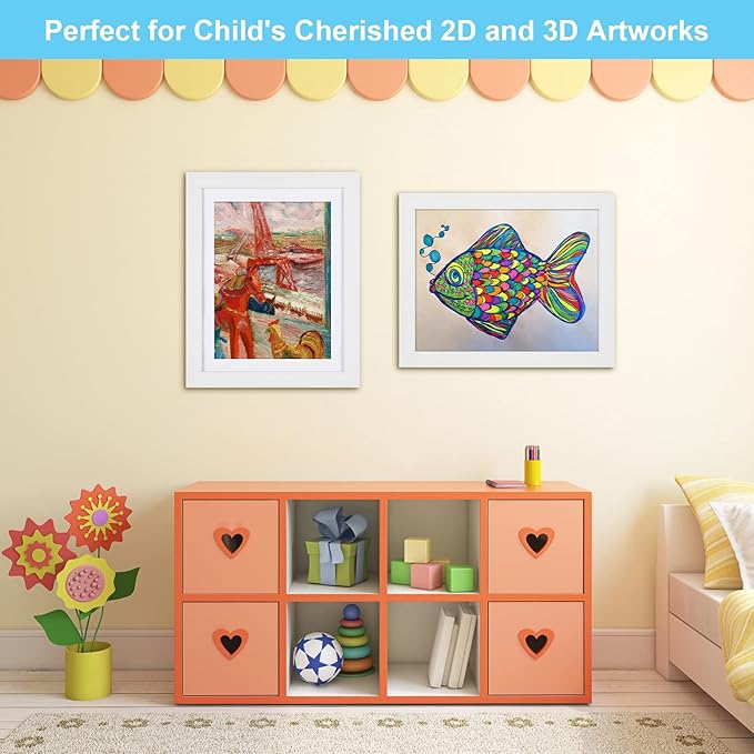 [2-Pack] Kids Art Frames, 10x12.5 Front Opening Kids Artwork Frames Changeable, White Artwork Display Storage Frame for Wall, Holds 50 Pcs, for 3D Picture, Crafts, Children Drawing, Hanging Art,