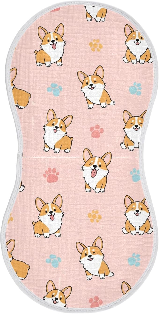 Qinllo 1 Pack Muslin Burp Cloths Cute Dogs Pink Cotton Baby Burp Cloths Soft Burping Cloth Absorbent Spit Up Rags for Newborn Boys Girls 22x11 Inch