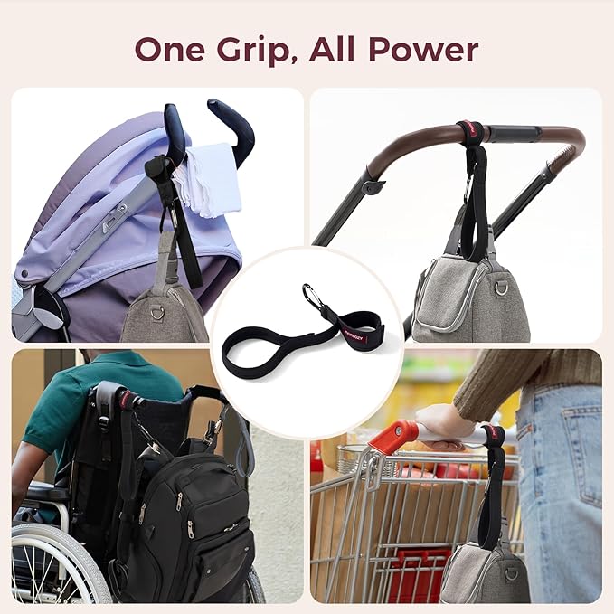 Momcozy Handle Strap for Baby Stroller | Safety Wrist Leash | Adjustable Pram Wheelchair Hand Leash | with Hooks for Storing Items | Security-Accessory for Child Safety