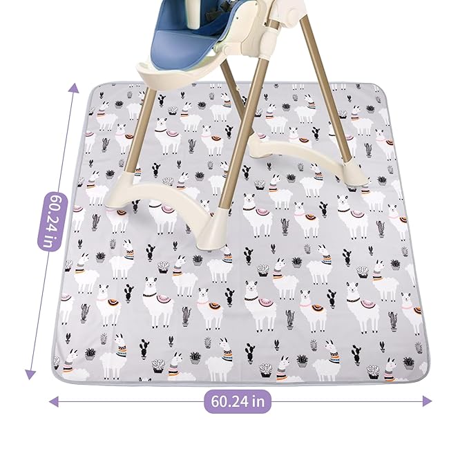 DFHY Waterproof Baby Splat Mat for High Chair and Floor, 60.24 x 60.24 Inch Wipeable, Washable & Anti-Slip Food Mat, Cactus Alpaca Design