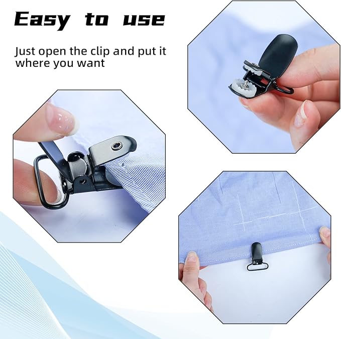 MELOTOUGH 1 Inch Suspender Clips Metal No Slip Suspender Clip with Plastic Gripping Teeth(Black,10pcs)