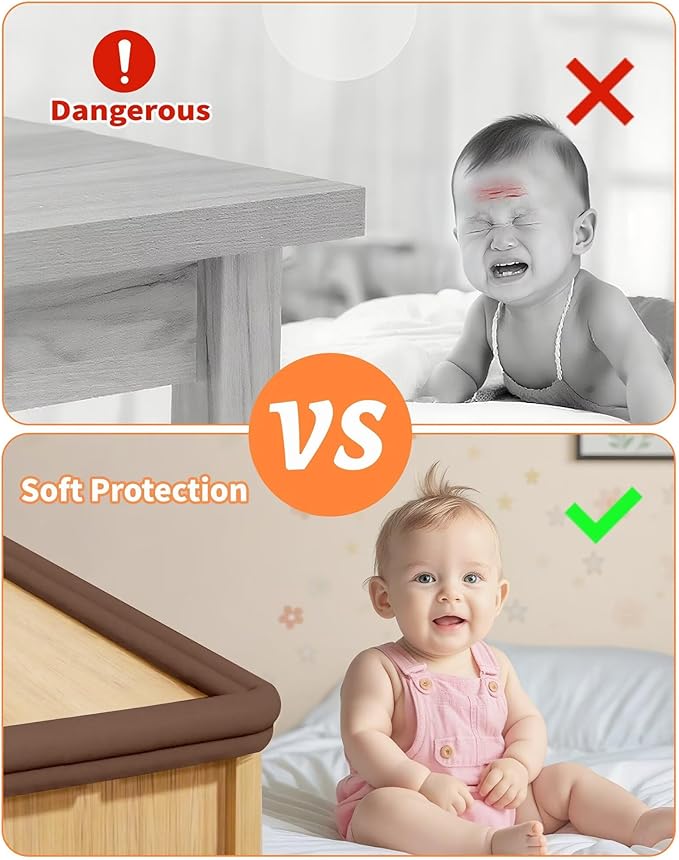 QYV Edge Protector for Baby Proofing, 6.6FT 0.67’’Th L-Shape Air Buffering Soft NBR Rubber Foam Furniture Edge Bumper Guards with 6 Corners, Pre-Taped, Thick Table Bumper Guard for Babies (Coffee)