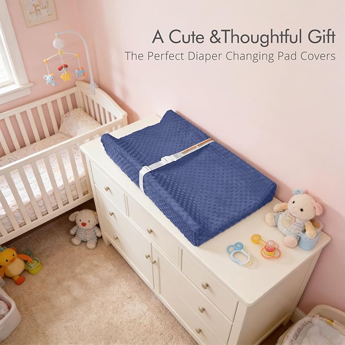 2 Pack Baby Changing Pad Covers, Super Soft Plush Dot Diaper Changing Table Covers Fit 32x16 Inch Changing Table Pad for Baby Boys & Girls